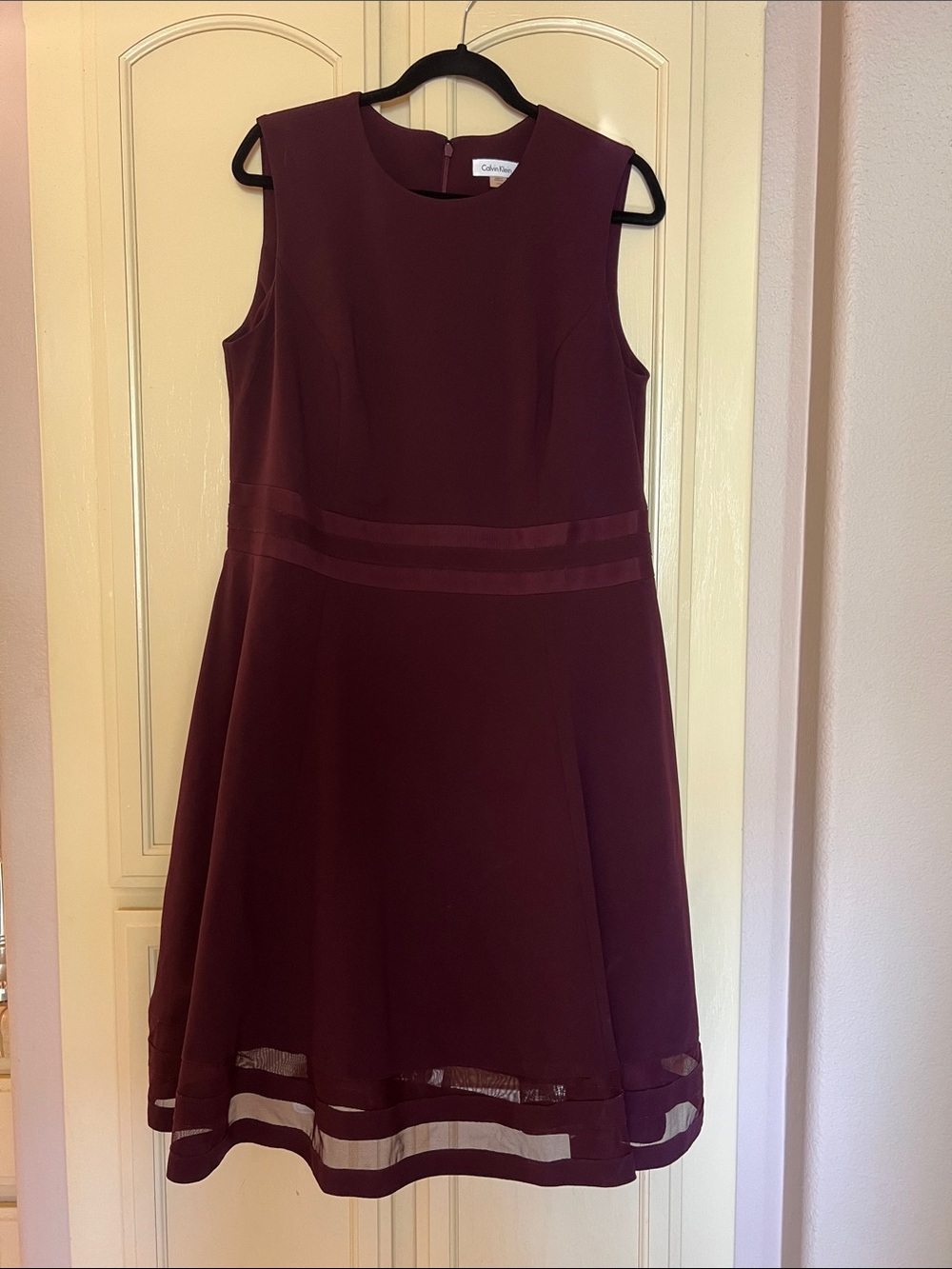 14w Calvin Klein Sleeveless Fit-and-Flare Dress in Burgundy